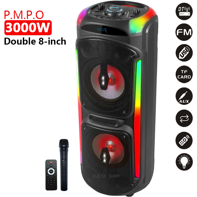 

Портативная Bluetooth-колонка, 8 дюймов, 3000 Вт, Пиковая мощность