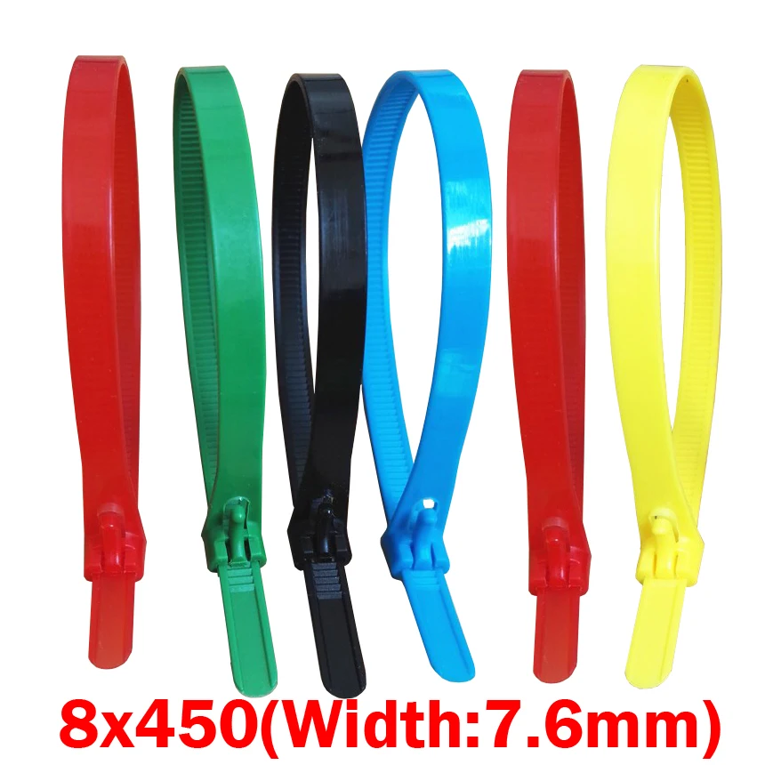 

8x450 8*450mm (7.6mm Width) Blue Yellow Red Nylon Network Electric Wire String Plastic Reusable Releasable Zip Ties Cable Tie