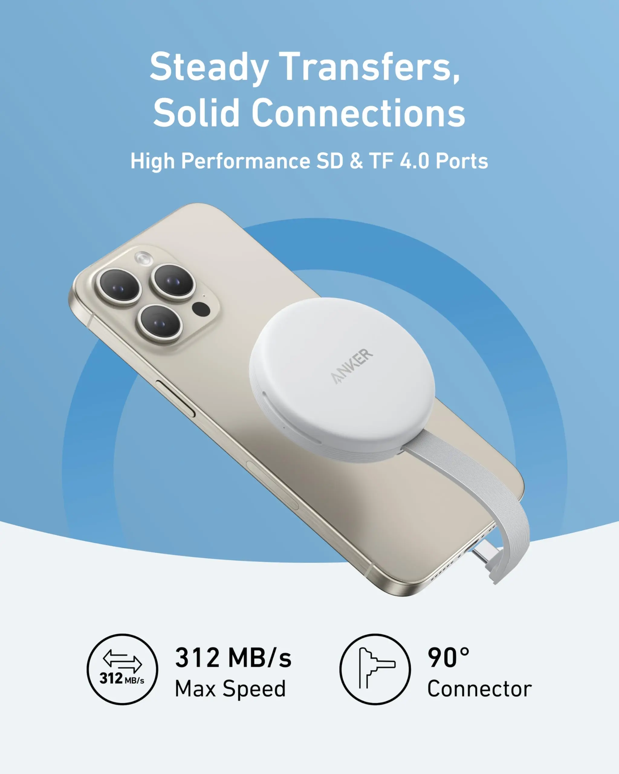 Anker MagGo SD Card Reader for iPhone 15 Serie Portable Card Readerfor SD&TF Card, 312MB/s Max Data Transfer for USB C Devices