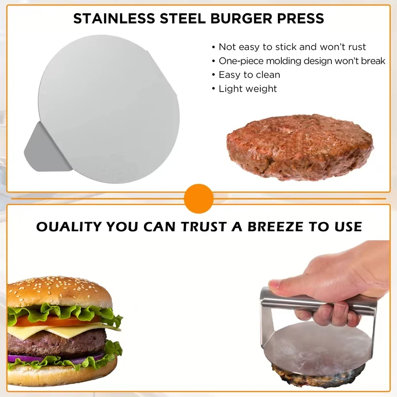 1PC Stainless Steel Smash Burger Press Hamburger Patties Meat Masher Circular Meat Press Mold for Deli Meats Kitchen Accessories