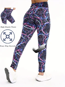 Colorful Circle Pattern Casual Tight Fitting Women's Tight Pants Healthy Height Suitable Stretching Sports Exercise Leggings 1