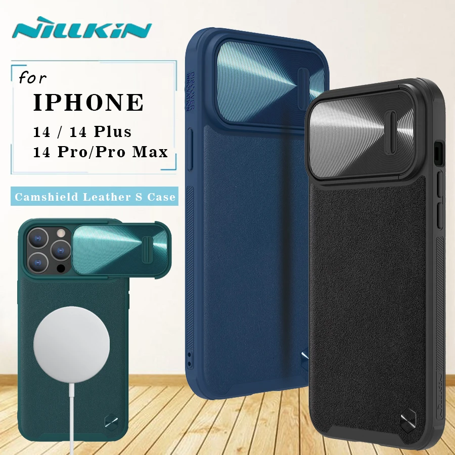für iPhone 13 14 Plus Pro Max Magnetische Hülle Nillkin Camshield Leder stoßfeste TPU + PC-Rückseite für iPhone 14 Plus Pro Max