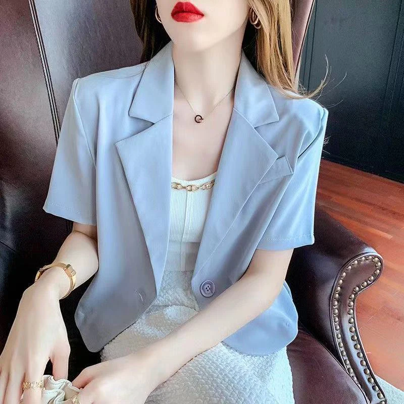 Summer Autumn Korean Style Solid Elegant Fashion Blazers Women Short Long Sleeve Loose Casual Suit Ladies All-match Jacket Coat