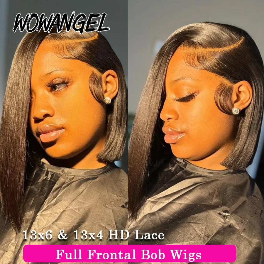 

Wow Angel 13X4/13x6 HD Lace Full Frontal Short Bob Human Hair Wigs Straight Bob Wigs Bleached Knots Pre-Plucked Hair For Woman