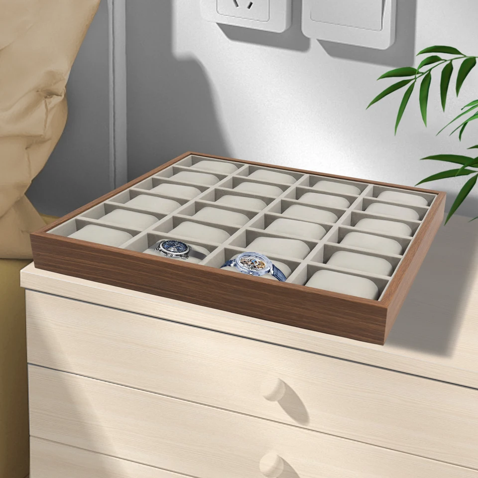Luxury 24 Slot Wooden Watch Box Organizer with Pillows