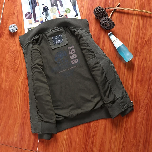 Men's New Solid Color Simple Logo Multi-Pocket Collar Spring And Fall Casual Versatile Trend Fashion Outdoor Aviator Jacket 3