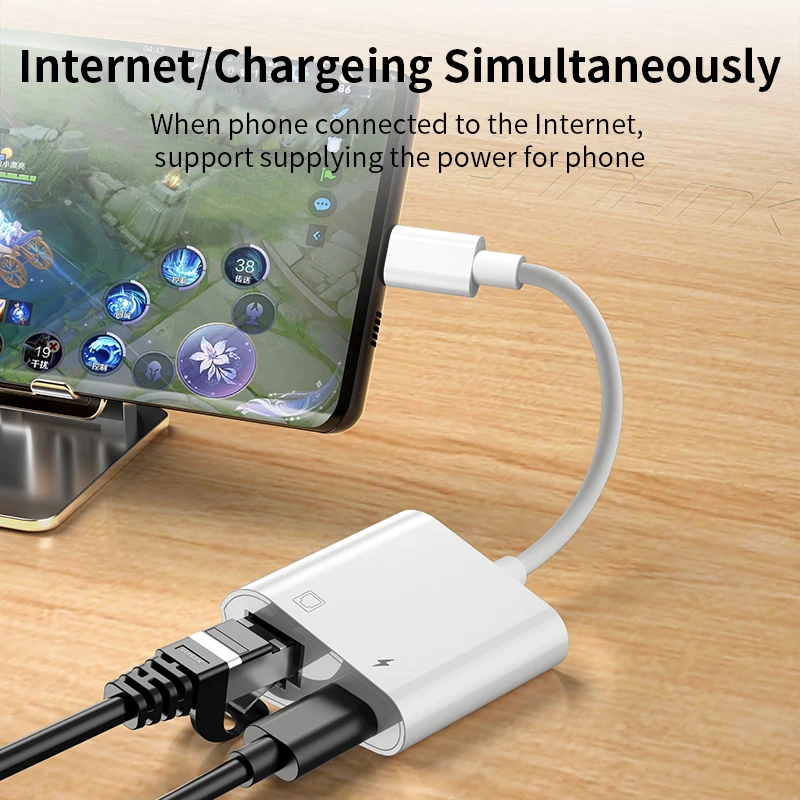 USB C를 RJ45 Lan 어댑터에 연결 해제 TV 박스 PC 노트북 전화 연결 이더넷 용 유형 C 충전이있는 100Mbps 네트워크 카드 허브