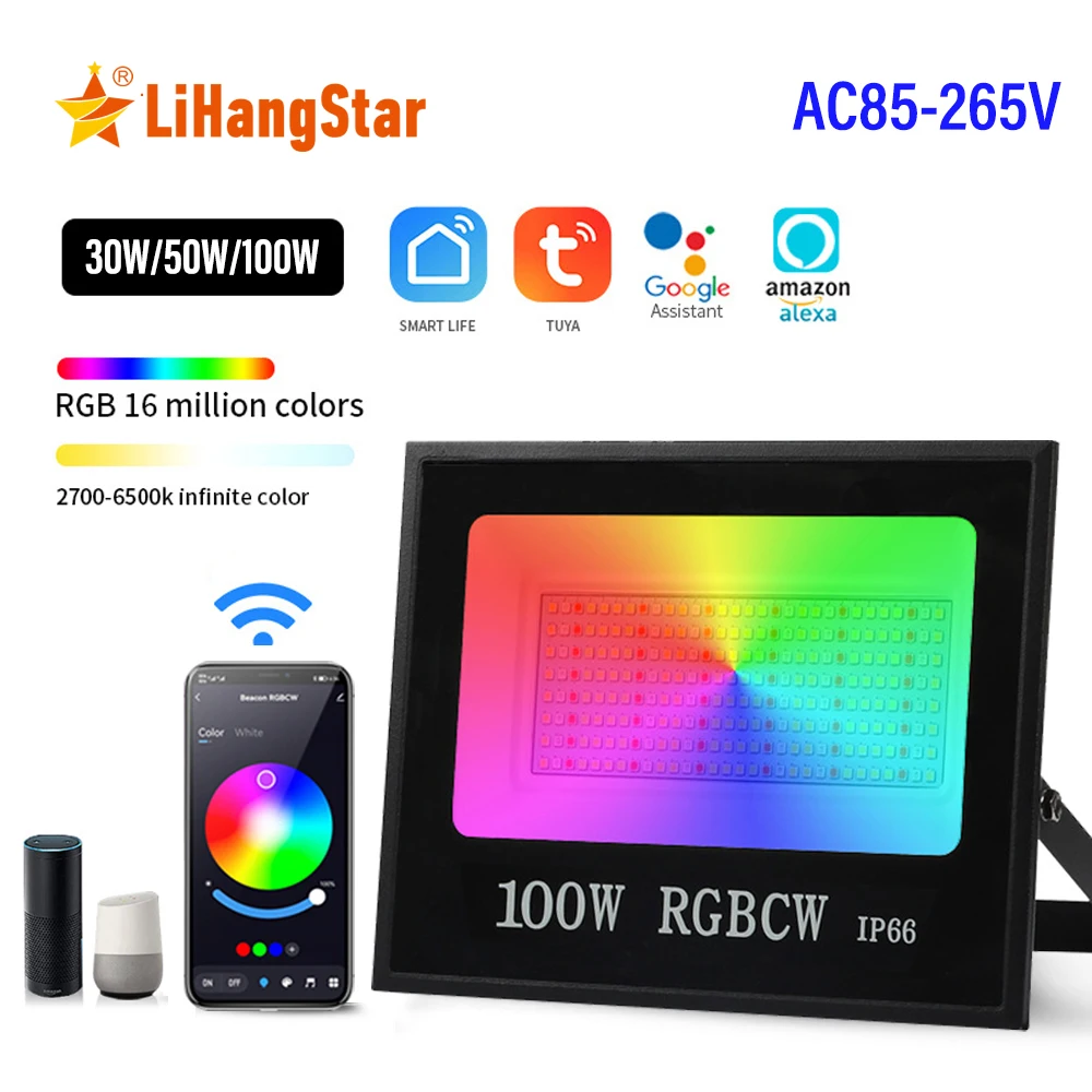 LED Flood Light Outdoor RGBCW Smart Floodlight 16 million colors Adjustable color temperature WIFI and wireless connectivity for patio