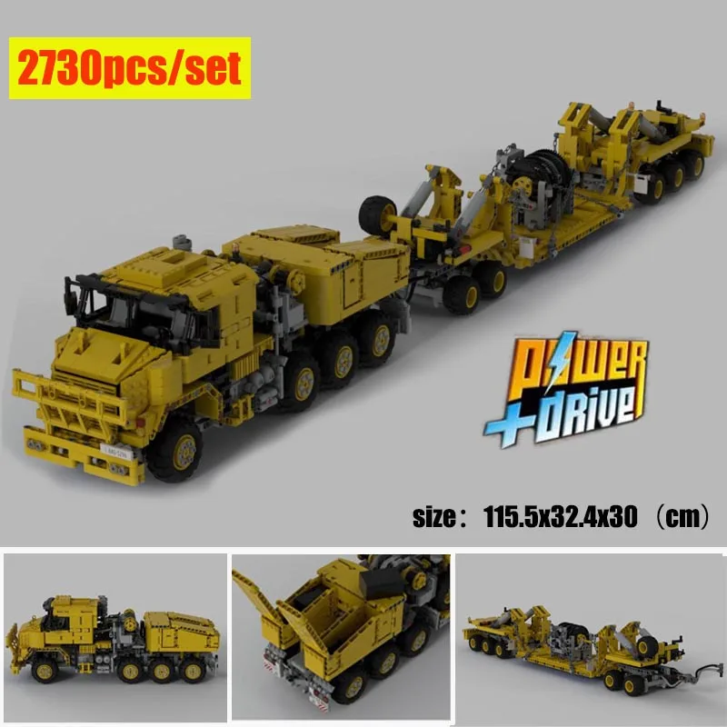 

Силовой прицеп с дистанционным управлением Oshkosh M1070, тягач с тяжелым прицепом, подходит для строительных блоков, кирпичи, игрушки