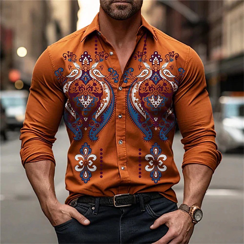 2024 New men's abstract 3D printed long sleeved shirt with lapel buttons, fashionable men's street comfortable clothing vonda women elegant long sleeve blazer fashion tunic tops 2024 casual loose solid color coats buttons autumn ol office blazer