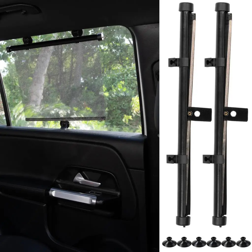 

2x Roller Blinds Car Window Sunshade Blackout Curtain Anti-UV Rays Sun Shade Sun Glare Block Protection W/ Suction Cups Decorate