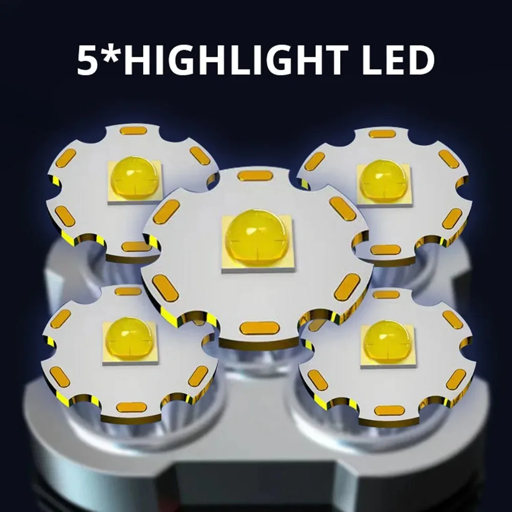 5LED 고출력 LED 손전등 캠핑 모험 야외 활동을 위한 측면 조명 3가지 조명 모드가 있는 충전식 캠핑 스포트라이트