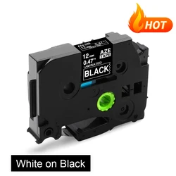 Versatile Laminated Label Tape for Label Makers, 12mm Width (White on Black)
