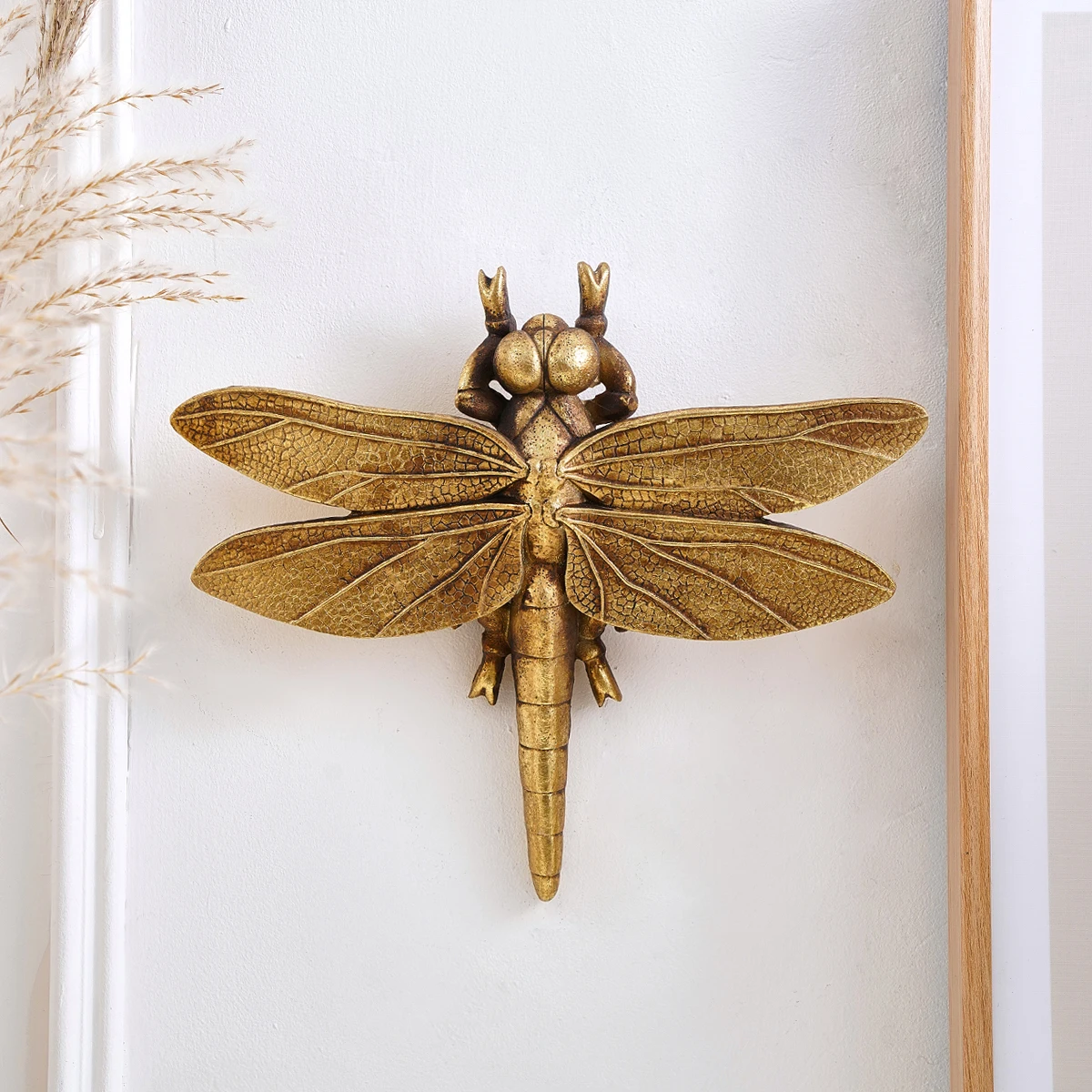 1PC, resin material golden dragonfly home decoration craft wall hanging, family party insect house hanging decoration