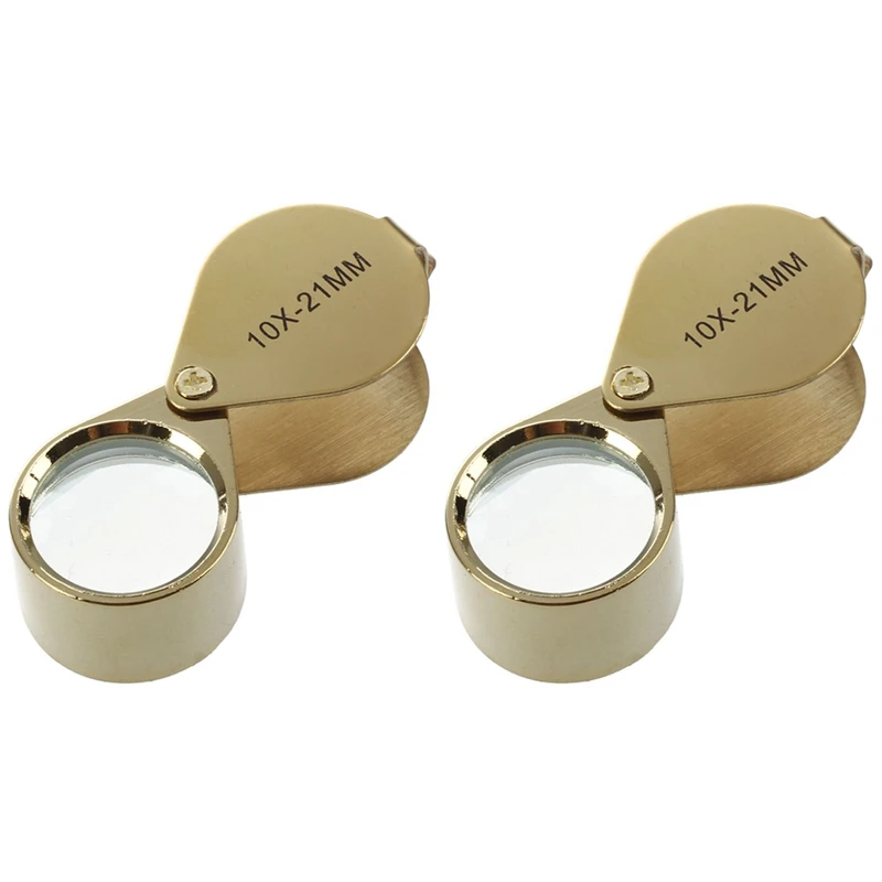 2Pcs 10X Magnifying Magnifier Glass Jewellers Eye Foldable Jewelry Loop Loupe(Golden)