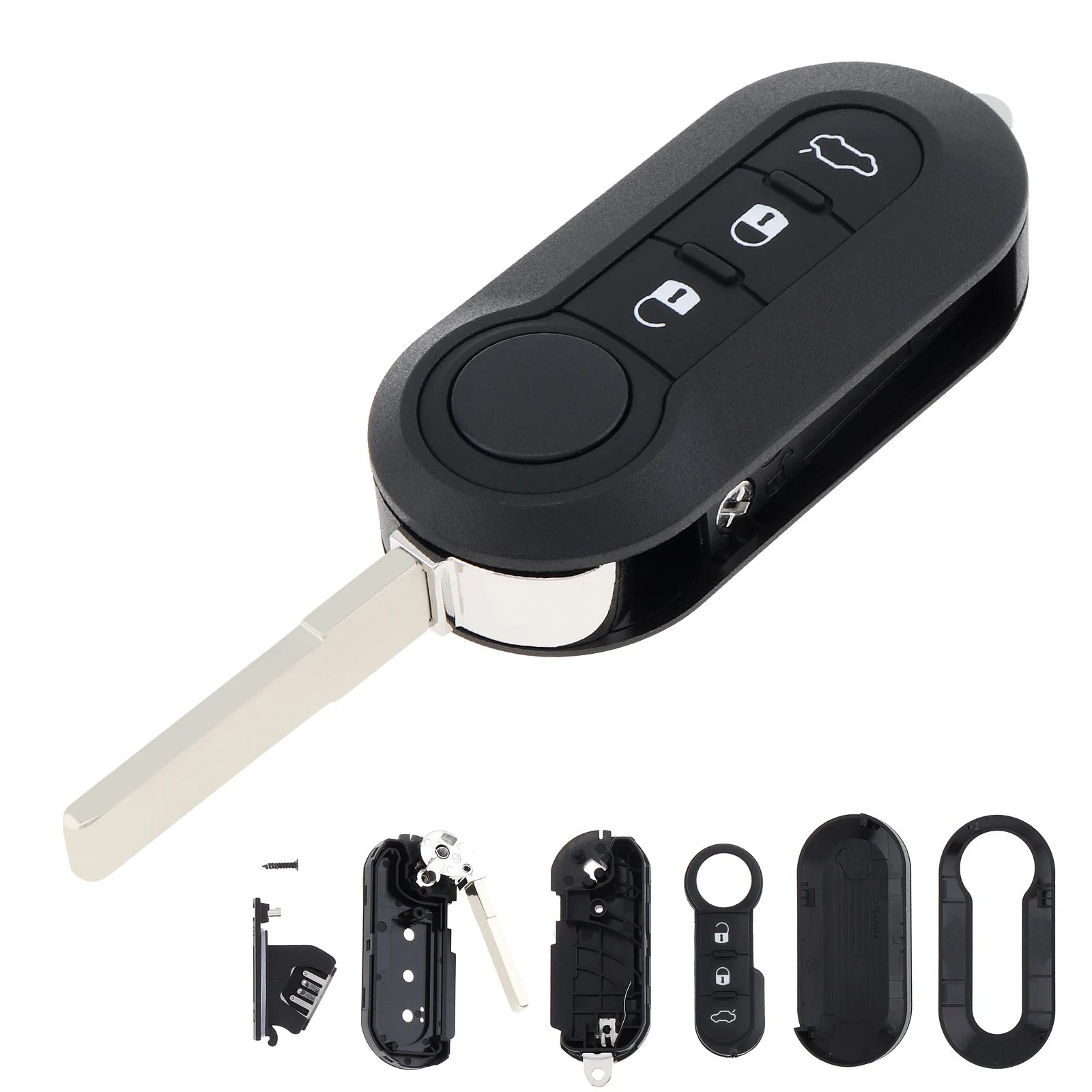 3 Buttons Car Key Fob Shell Remote Control Folding Housing Uncut Blade Key Case Replacement Fit for Fiat 500 Punto
