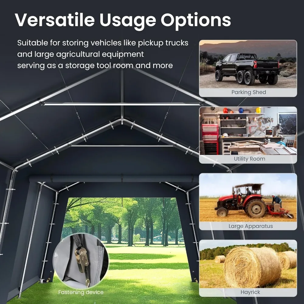 Carport ， 13'X22'X9.6' Outdoor Portable Storage Shelter Shed Garage With Roll Up Zipper Doors & Vents Carport For Motor