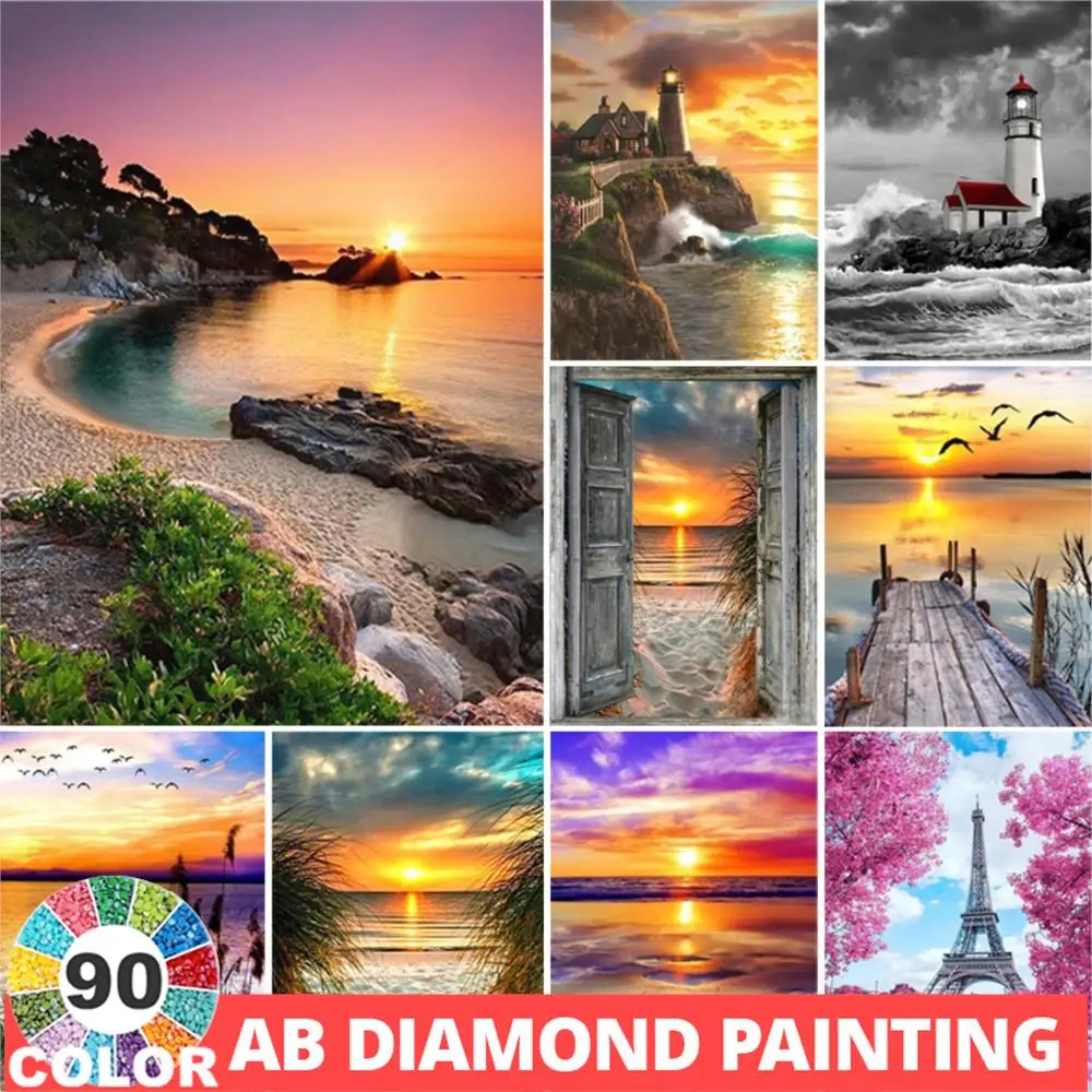 

Алмазная живопись AB 90 цветов 5D «сделай сам», пейзаж, прибрежный закат, картина, полноразмерная/круглая вышивка, мозаика, Декор, подарок, хобби
