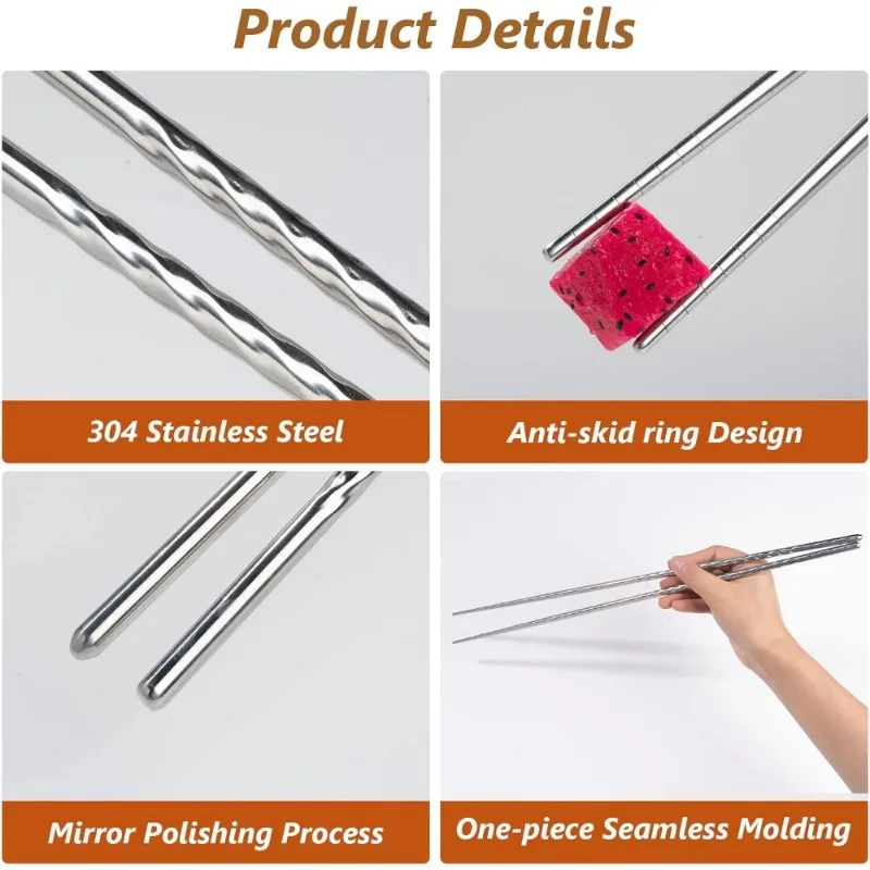 Hot Pot Chopsticks Extra Long Stainless Steel Design for Cooking Frying Stirring Noodles Heat-Resistant Reusable Non-Slip Grip