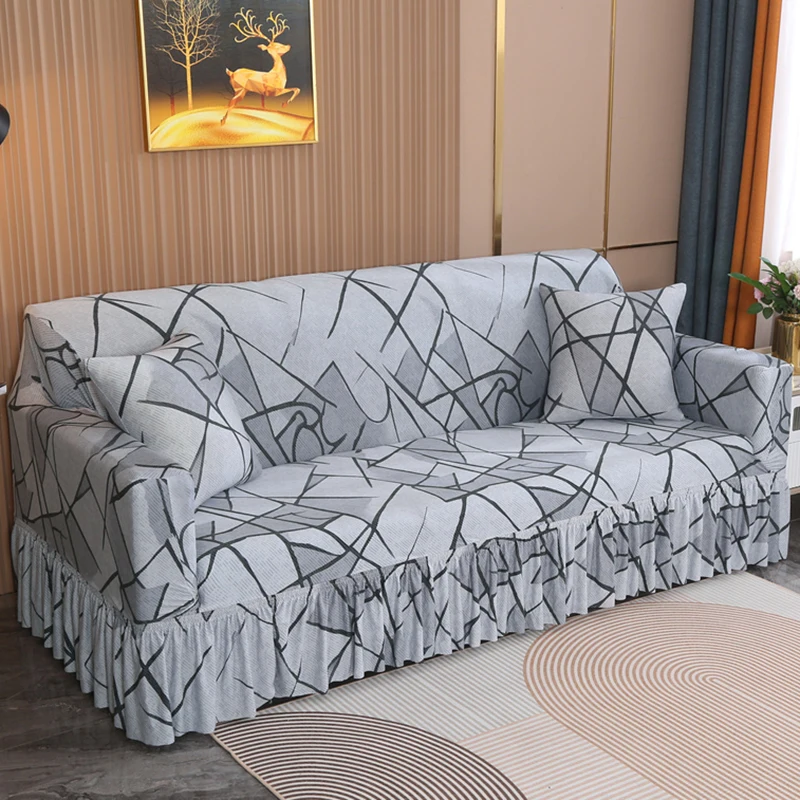 1/2/3/4 Seater Print Sofa Cover With Skirt Stretch Armchair Sofa Slipcover Elastic Chair Protector for Living Room 4