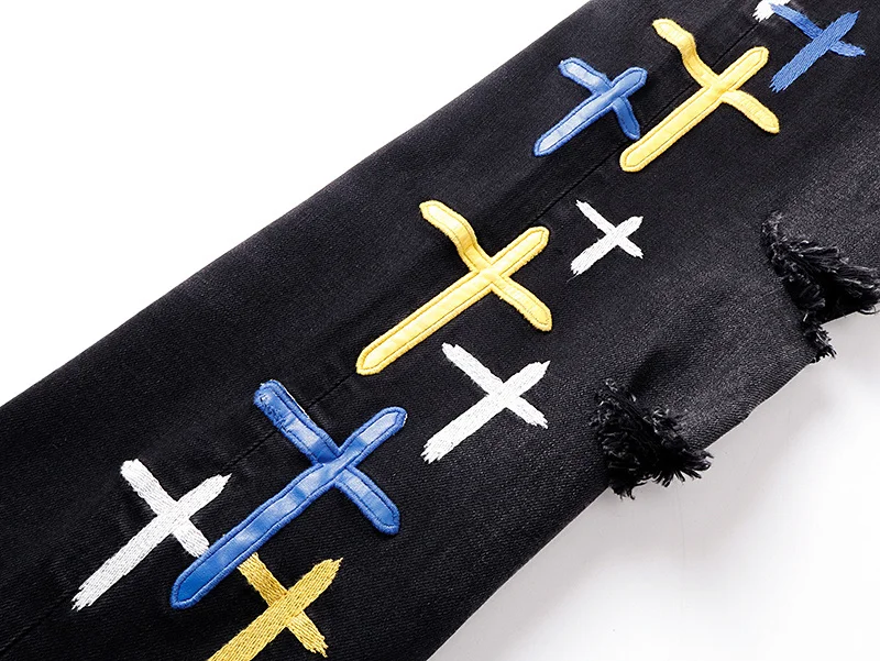 بنطلون جينز رجالي ضيق من ماركة RTA بتصميم ممزق ومزين بالرسم والجرافيتي، بنطلون طويل للشارع