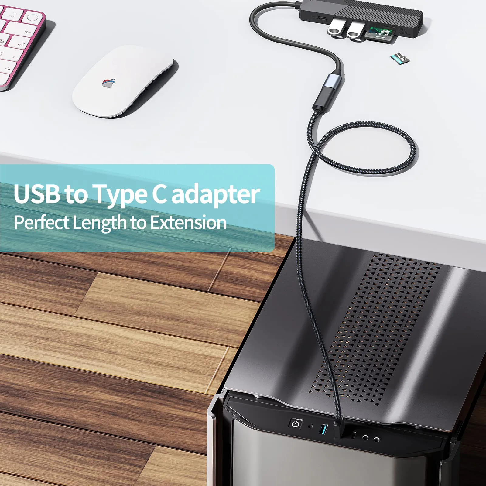 Hannord USB to Type C 케이블 변환기 OTG USB 어댑터 남성 유형 A-여성 유형 C 10Gbps 하드 드라이브 노트북 전화 Carplay