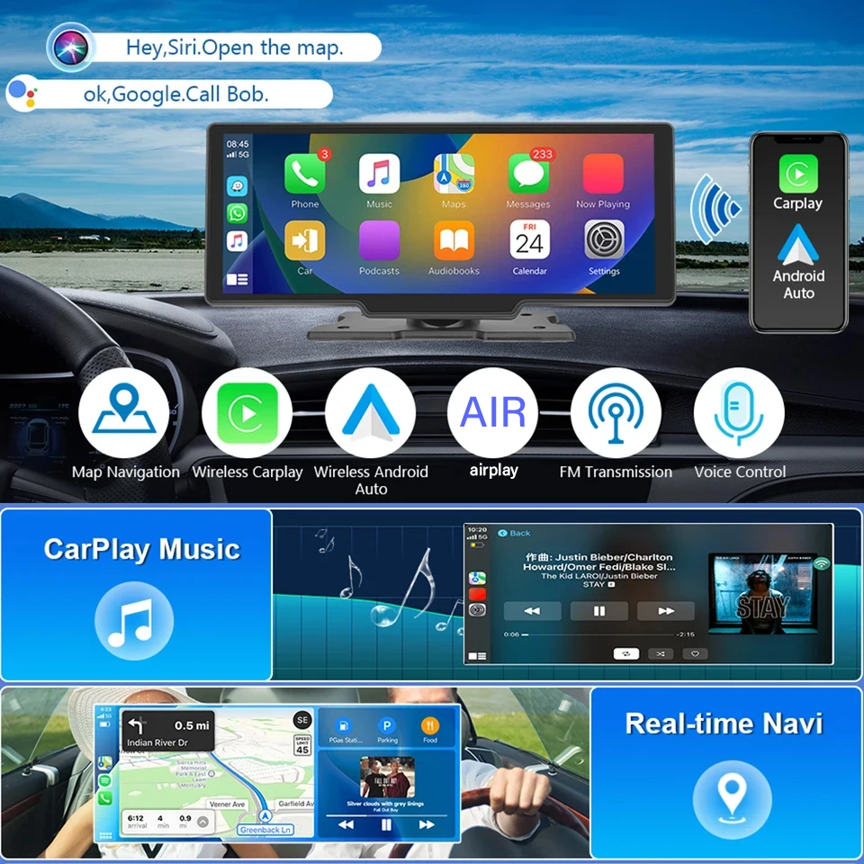 Lelv  ī÷, Ʈ ÷, ȵ̵ ڵ ̷ ũ, AUX FM, 4K DVR  1080P ī޶, BL5.0   FHD, 10.26 ġ