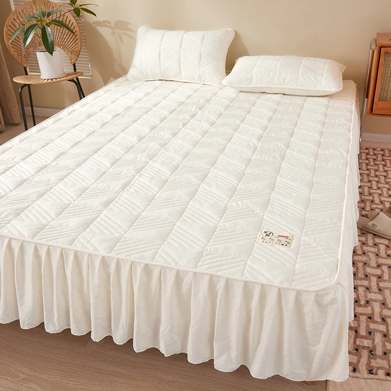 Cotton Thicken Mattress Cover Elastic Fitted Sheet with Skirts Double Queen King Size Bed Cover Home Hotel Mattress Protector 1