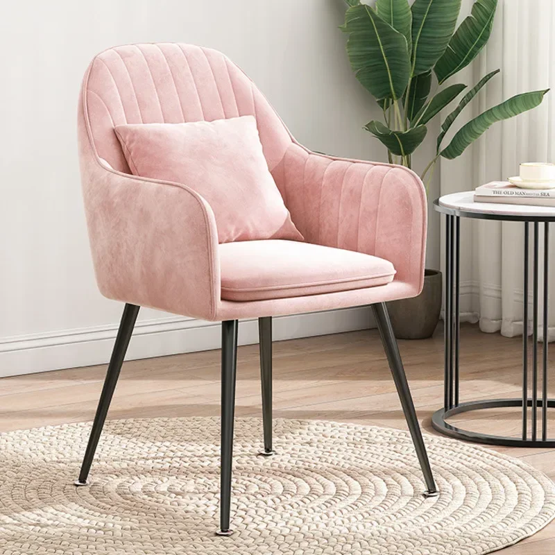 Nordic Fashion Metal Dining Chair-Light Luxury Suede, Modern Makeup Stool, Elegant Seating, Stylish Home Decor