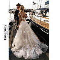 Customized Wedding Dresses Elegant Sleeveless Womens Dresses Floral Lace Applique Backless Bride Dresses Vestidos Para Mujer 1