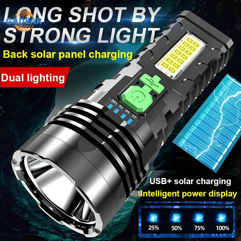 New Style Solar LED Flashlight Solar/USB Rechargeable Multifunctional