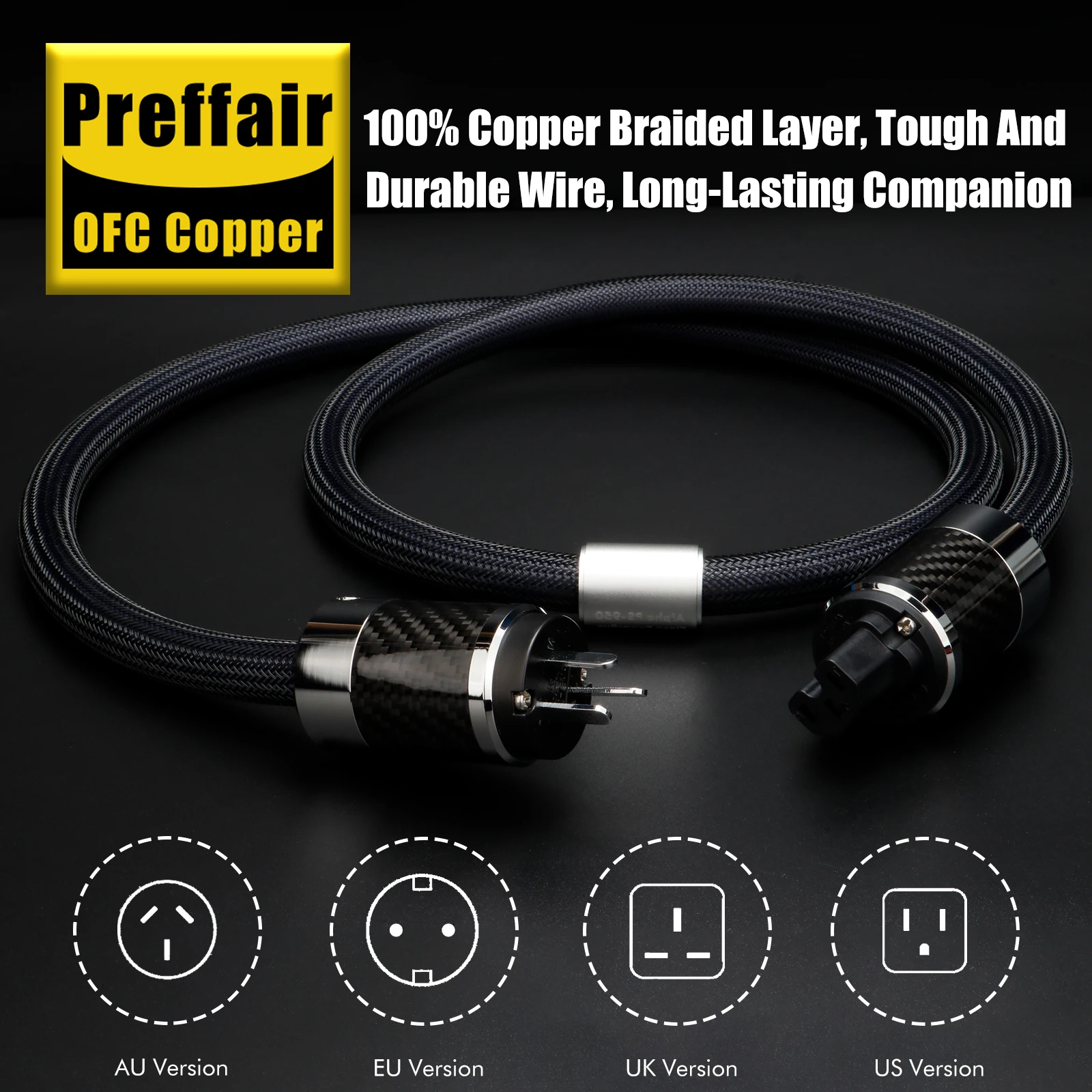 Hifi-Stromkabel, 7N OCC- und OFC-Audiokabel, AU/EU/US-geschirmter Kohlefaser-Stecker, rhodinierter Anschluss, Filter, Audio-Netzkabel – Detail 25