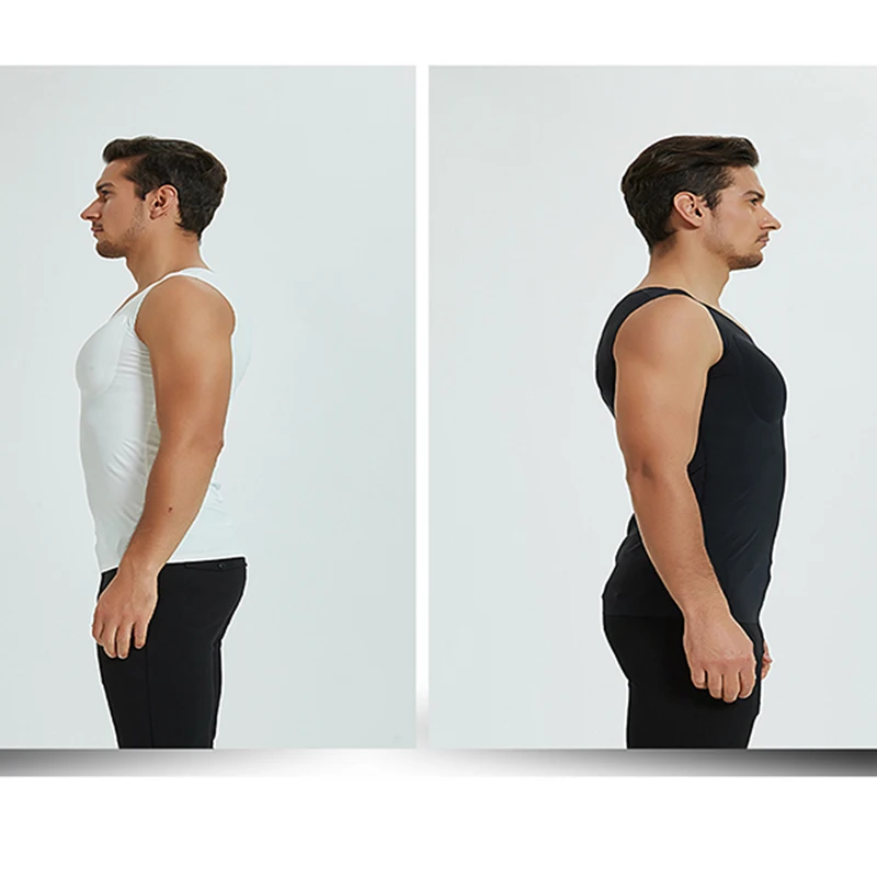 Muscle Shaper Body Shaper Compression Sports Vest Compression Sports Top Prayger Muscle Shaper Padded Chest Tops Male Bodybuilding Removable Inserts Undershirts Smooth O Neck Vest