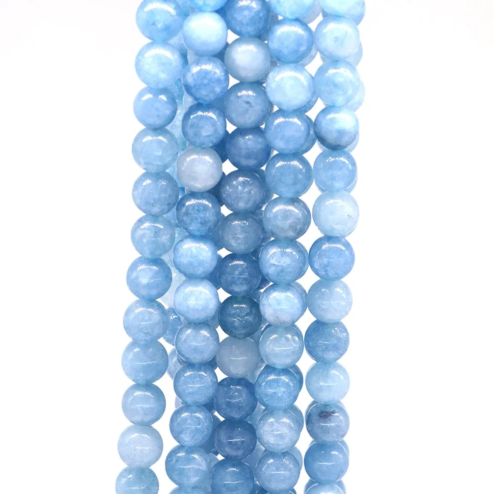 쥬얼리 제작용 천연 라운드 아쿠아 마린 스페이서, 느슨한 스톤 비즈, 치유 크리스탈, DIY 참 팔찌 목걸이 액세서리