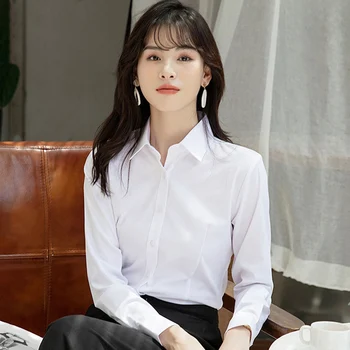 Professional White Shirt Women Office Lady Slim Fit Formal Blouse Woman Daily Commuter Simple Versatile Square Collar Base Shirt 1