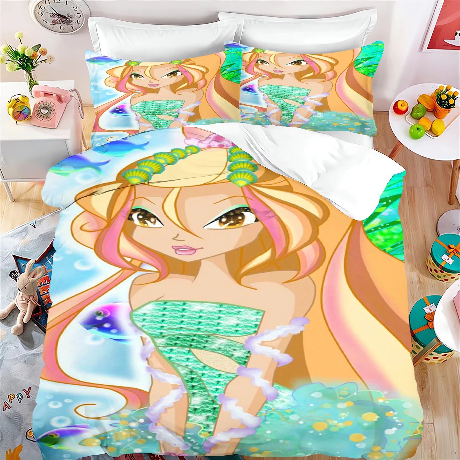 Cartoon Winx Club Printed Bedding Set Soft Duvet Cover Set Quilt Cover Pillowcase Set Home Textile Bedclothes for Kids Adult Boy 2