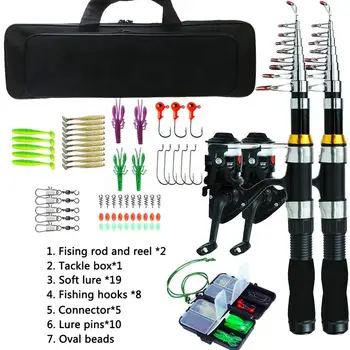 Fishing Rod And Reel Combo Set Telescopic Carbon Fiber Rod For Youth Adults Beginner Saltwater Freshwater 2