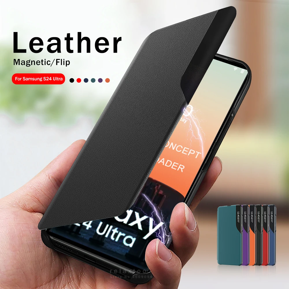 Flip Smart Side View Custodia Magnetica In Pelle Per Samsung Galaxy S24 S 24 Ultra 5G Antiurto Coque Samsungs24 S 24 Ultra Plus 5G