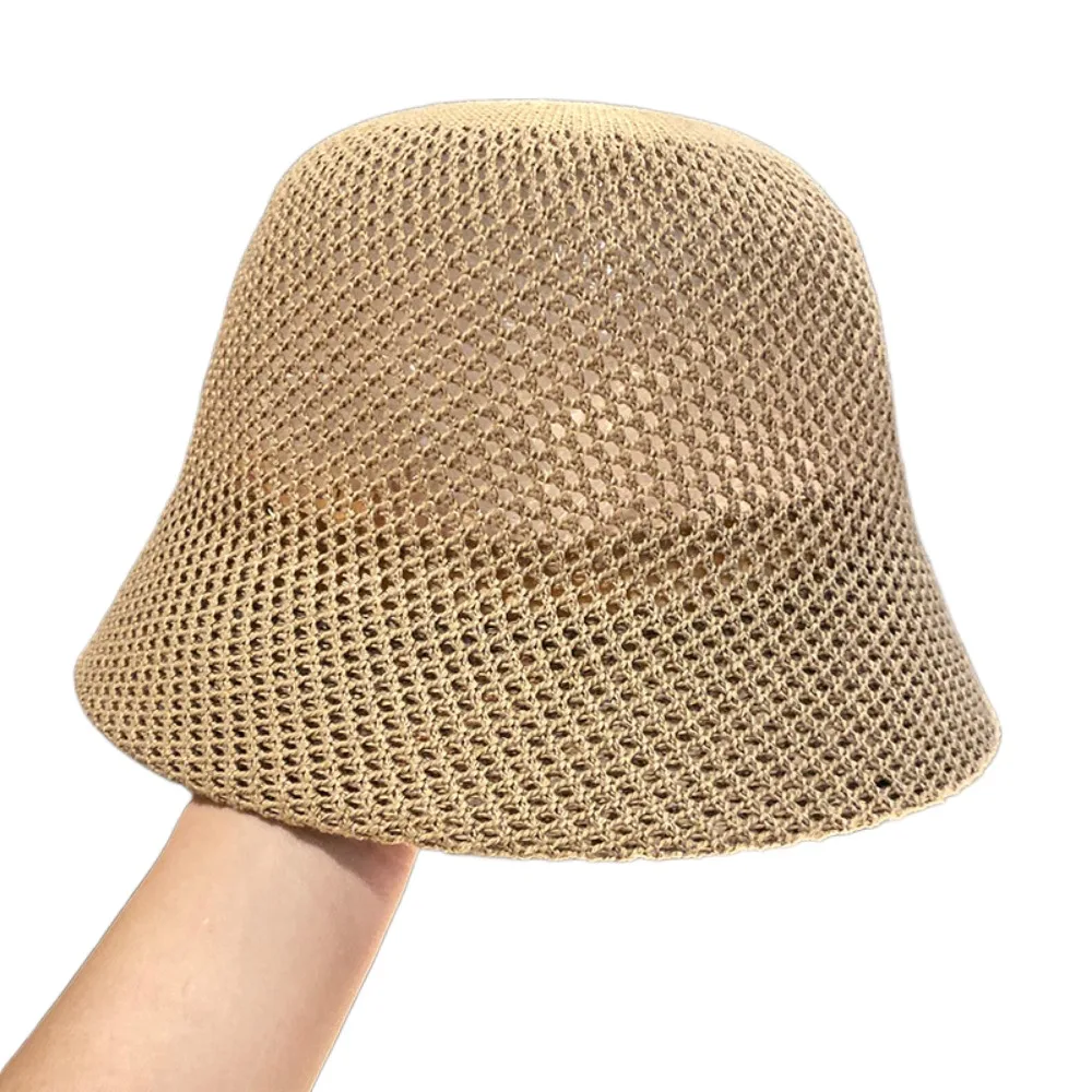 Sun Hat Fisherman's Hat Summer Knitted Hollow Paper Straw Bucket Hat Breathable Beach Cap Wide Brim