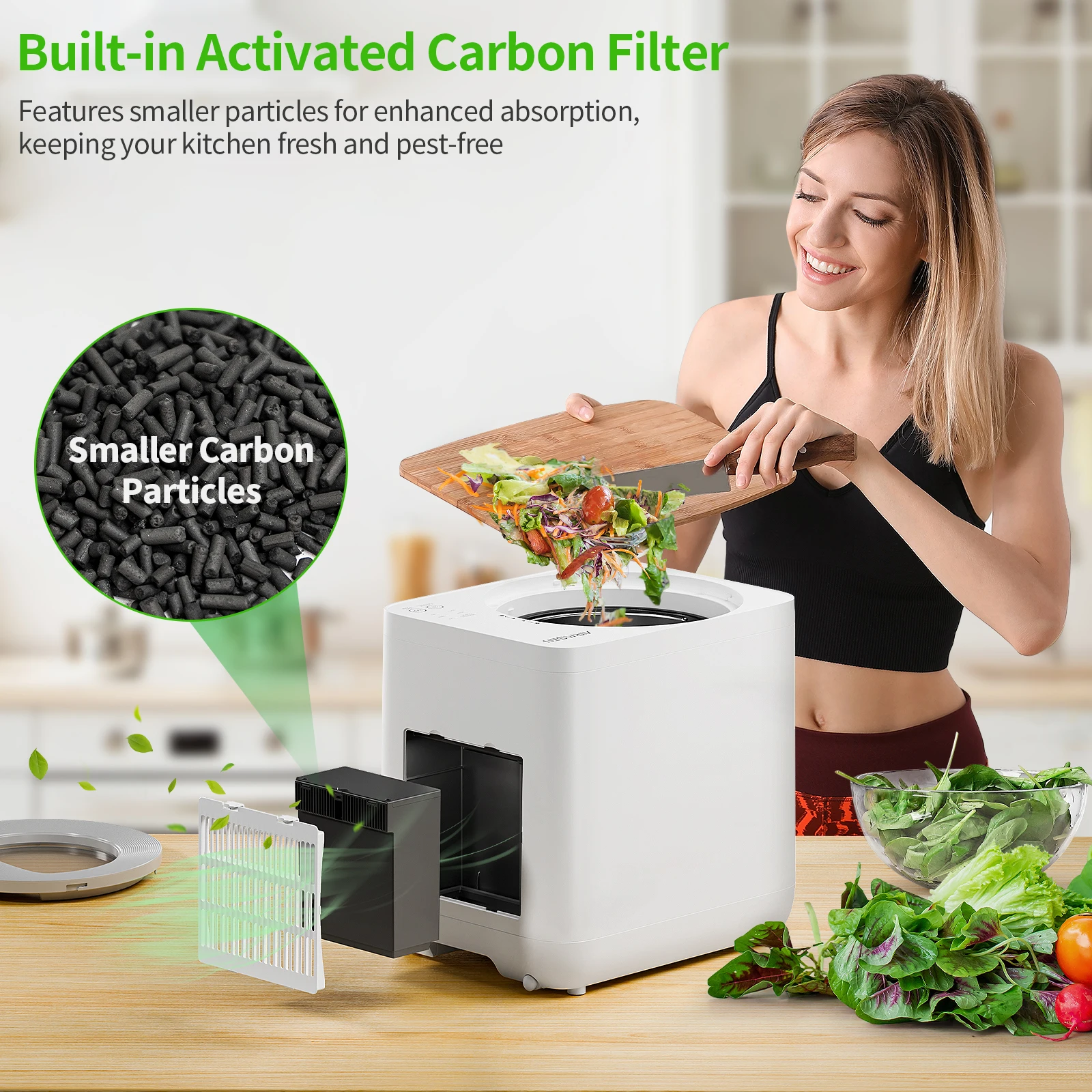 AIRMSEN Kitchen Compost Bin, 4L Odor-Free Indoor Food Waste Composter, 3-5 Hours Fast Composting, Smart Sensor & Stronger Blades 6