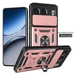 Durable Ring Kickstand Armor Case with Slide Camera Cover and Magnetic Holder - Shockproof Protection for Oneplus Nord 4 (Rose Gold)