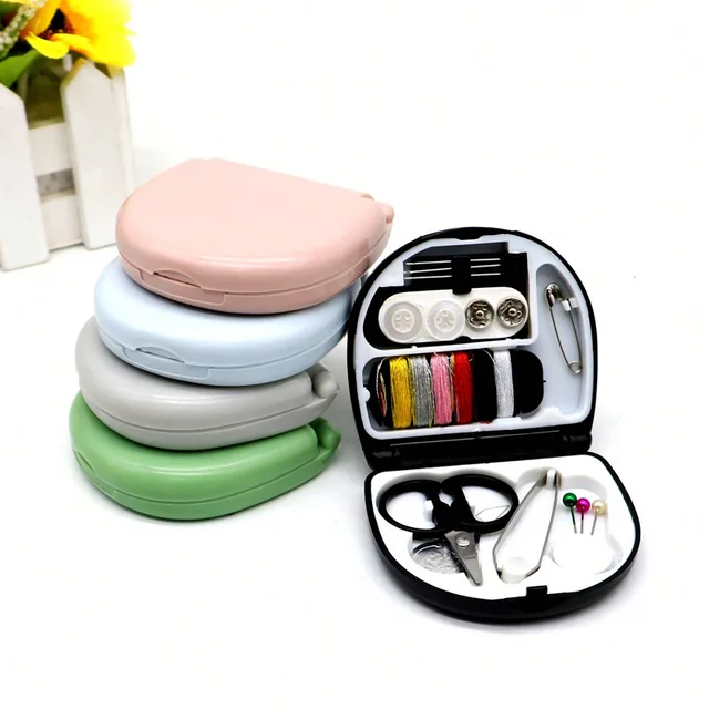 Portable Travel Mini Sewing Kit Buttons Pins Storage Boxes HandmadeScissor Thimble Needle Threads Box Set DIY Sewing Tools 6