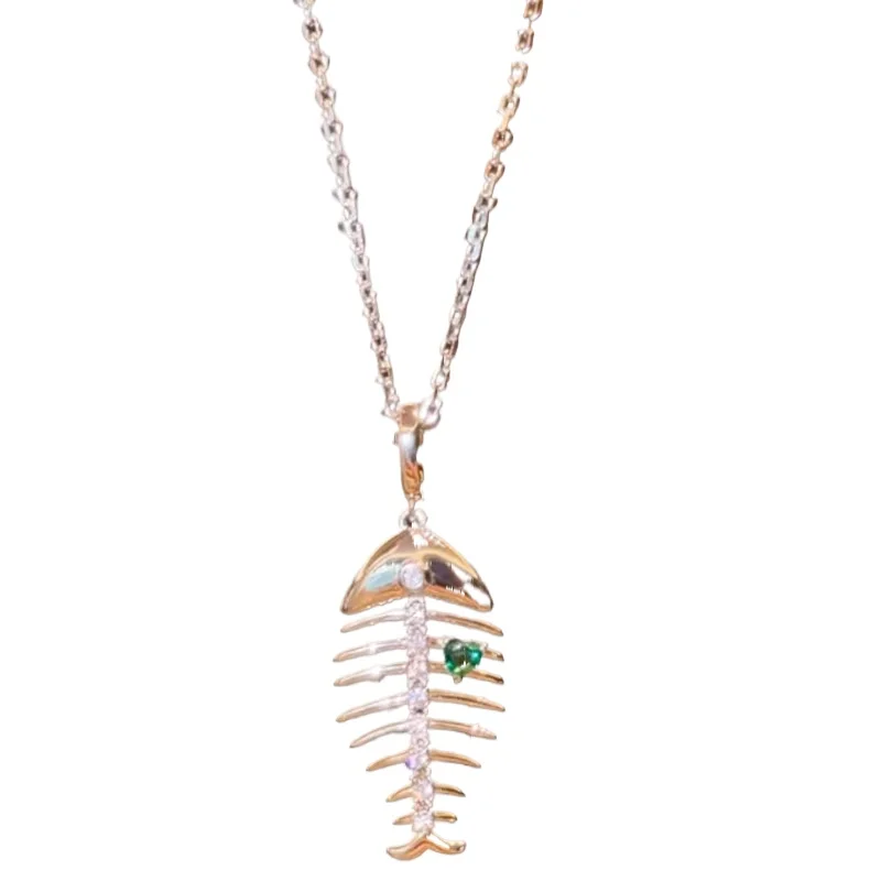 Fashion trendy green diamonds necklace accessories high-end simple and unique luster fishbone collares chain party jewelry gifts - 6