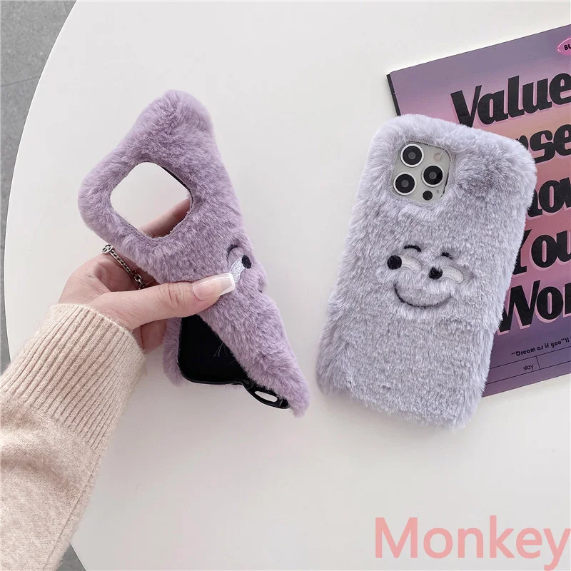 Funny Face Plush Fur Bumper Phone Case iphone Plus For iPhone 13