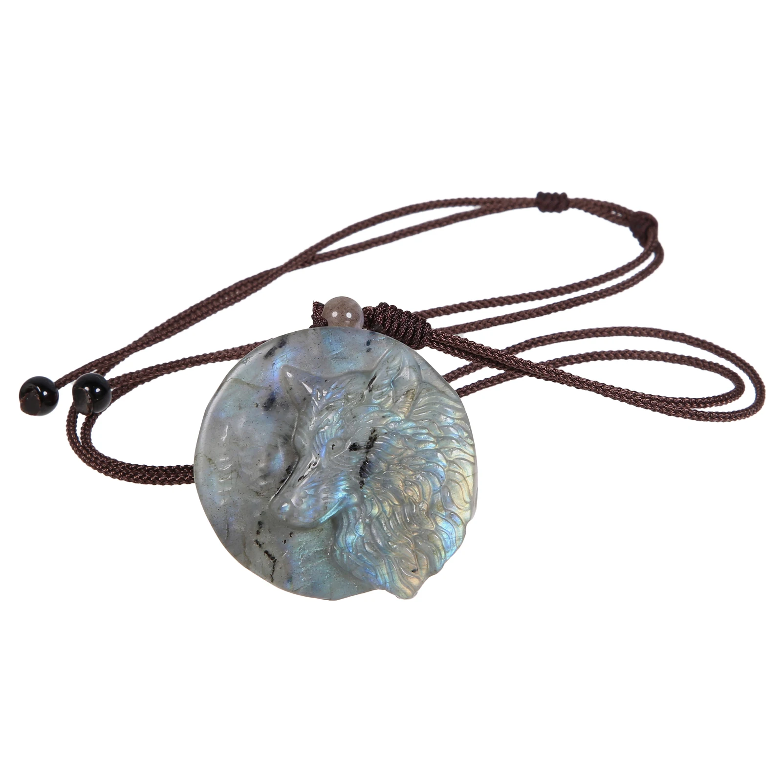 

Engraved Animal Labradorite Stone Pendant Necklace For Women Men Lucky Amulet Jewelry