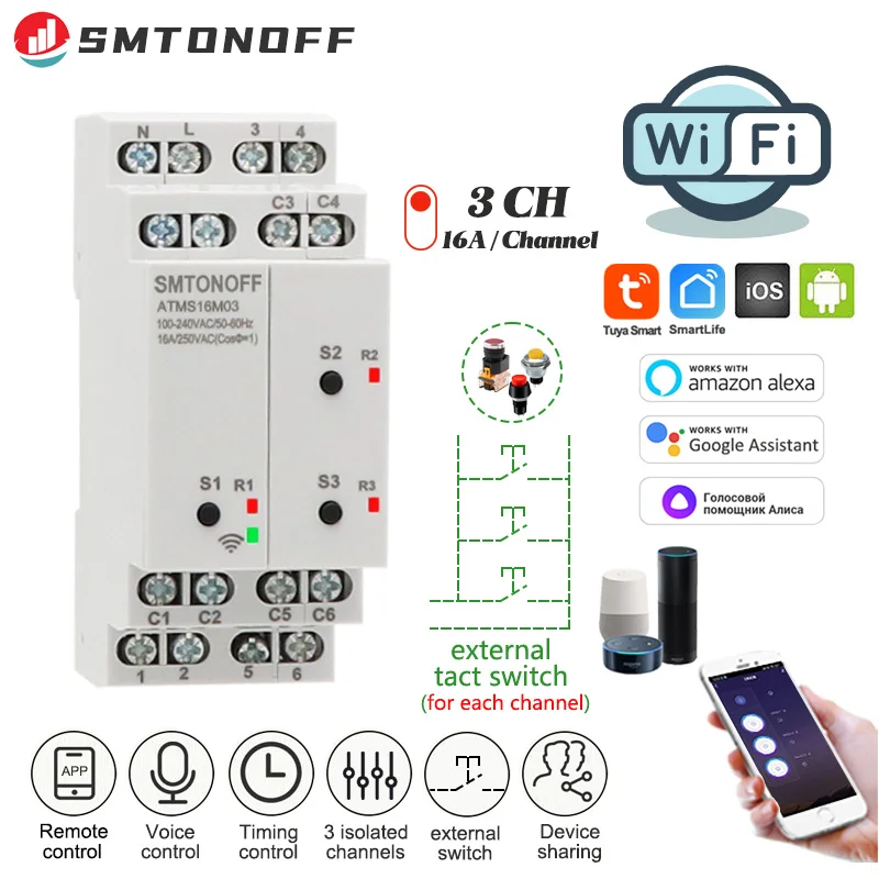 Interruttore intelligente a tre canali Tuya Smart WiFi con timer, controllo remoto tramite smartphone in qualsiasi momento e da qualsiasi luogo