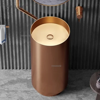 สวนกลางแจ้งอ่างล้างหน้า 304 สแตนเลสรอบคอลัมน์อ่างล้างหน้าแบบบูรณาการชั้นยืนหรูหราบาร์โรงแรมห้องน้ําอ่างล้างจาน 1