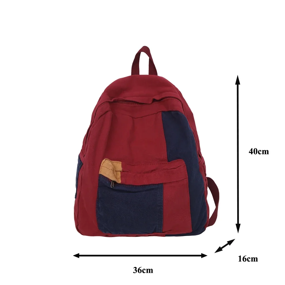 Canvas Women's Backpack Vintage Shoulders Bag College Knapsack Patchwork Packbag Travel Rucksack Student Mochila Y2K Book Bag 6