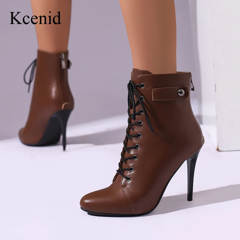 

Kcenid Spring Autumn Gladiator Round Toe Women Boots High Heels Ankle Boots For Women Sexy Cross-tied Ladies Party Modern Boots