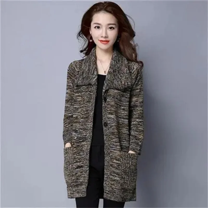 

Female Coat 2022 Autumn Winter Women Korean Version All-match Sweater Coat Fat mm Medium Long Knitted Cardigan 200 Catties Thick